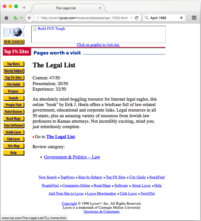 Lycos Top 5%: The Legal List