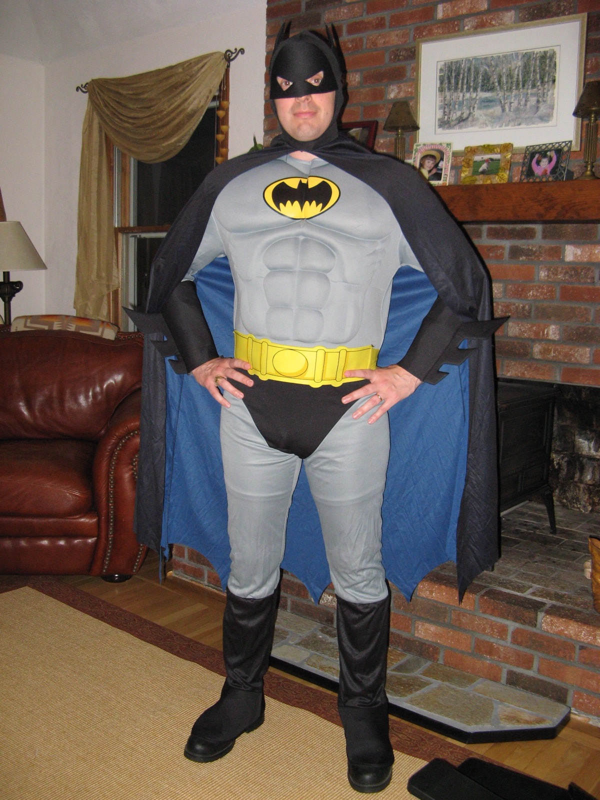 2006-10-31 - Boston patent attorney Erik J. Heels, dressed as Batman, shortly before meeting Boston band founder Tom Scholz, dressed as a rock star (i.e. himself) at a costume party. Holy rock star, Batman!