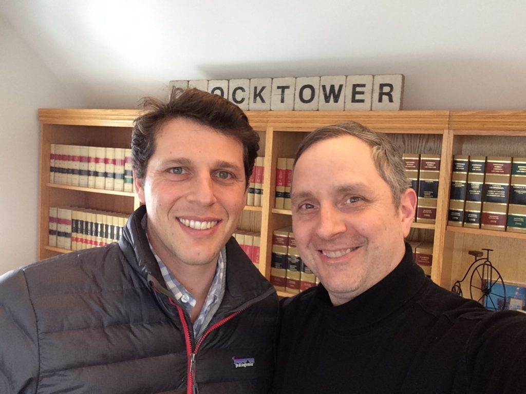 Selfie of Mathias Rosenfeld (of Villageworks) and Erik Heels (of Clocktower Law) in West Acton.